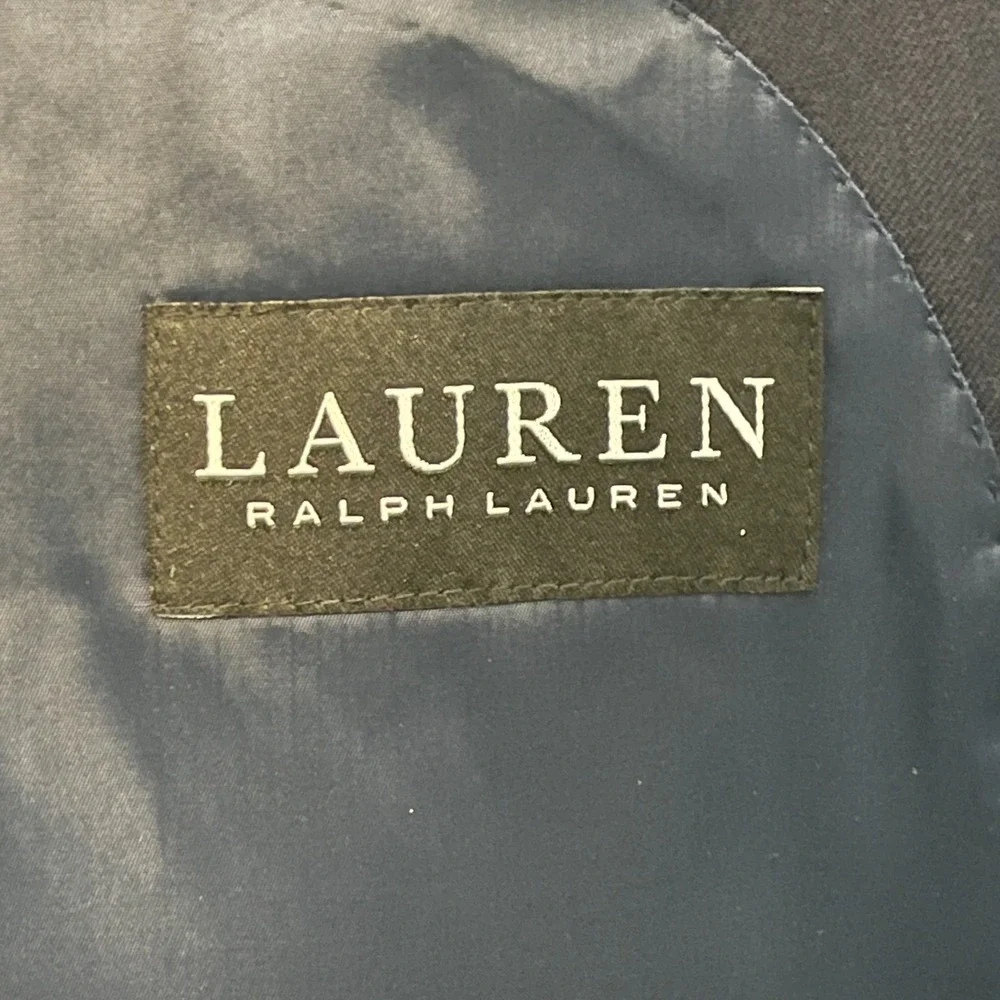 Lauren Ralph Lauren Navy Gold Wool Blend Blazer Jacket Mens 46R Natural Stretch